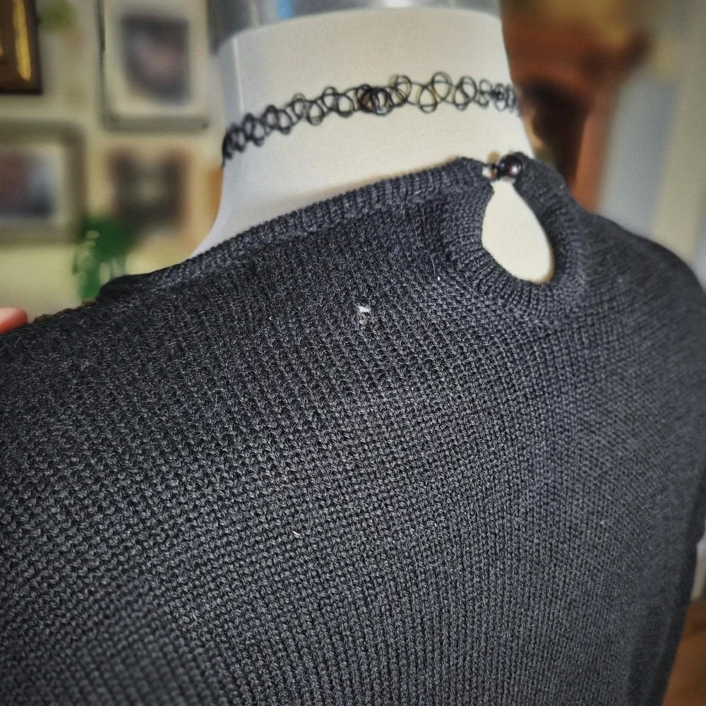 Cervelle Wool Sweater Vintage 80s Beaded Embellished Black Knit Top Large‎ 6470C